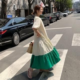 ワンピース ロング ノースリーブ Vネック アシンメトリーヘム