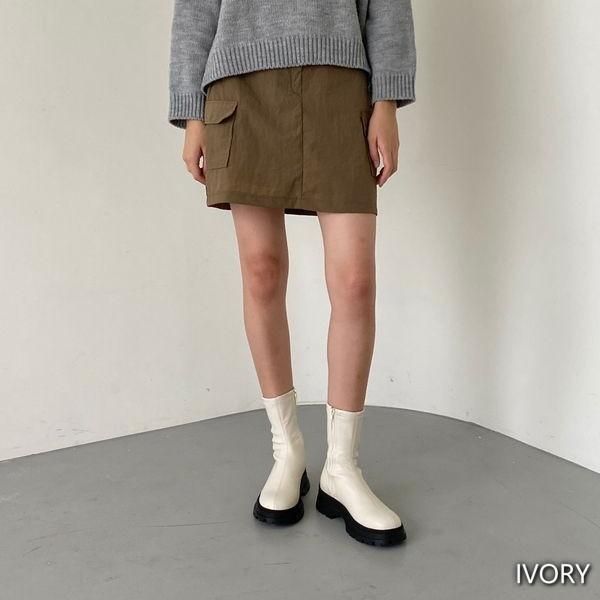 ショートブーツ ソックスブーツ ミドル 厚底 ジッパー ダッド