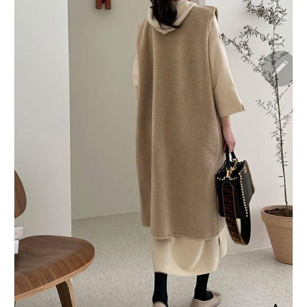 ジレ ベスト ロング ボア コート ファー ノースリーブ 羽織 フロント