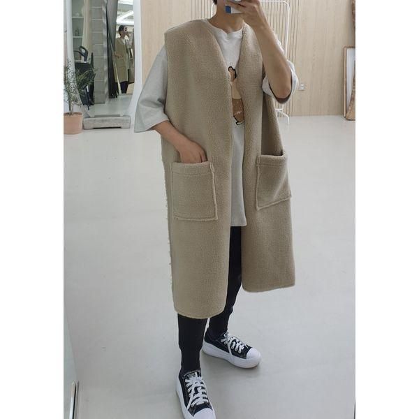 ジレ ベスト ロング ボア コート ファー ノースリーブ 羽織 フロント