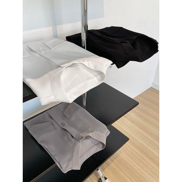 シャツ ノースリーブ スタンドカラー モード ダブルポケット フロント