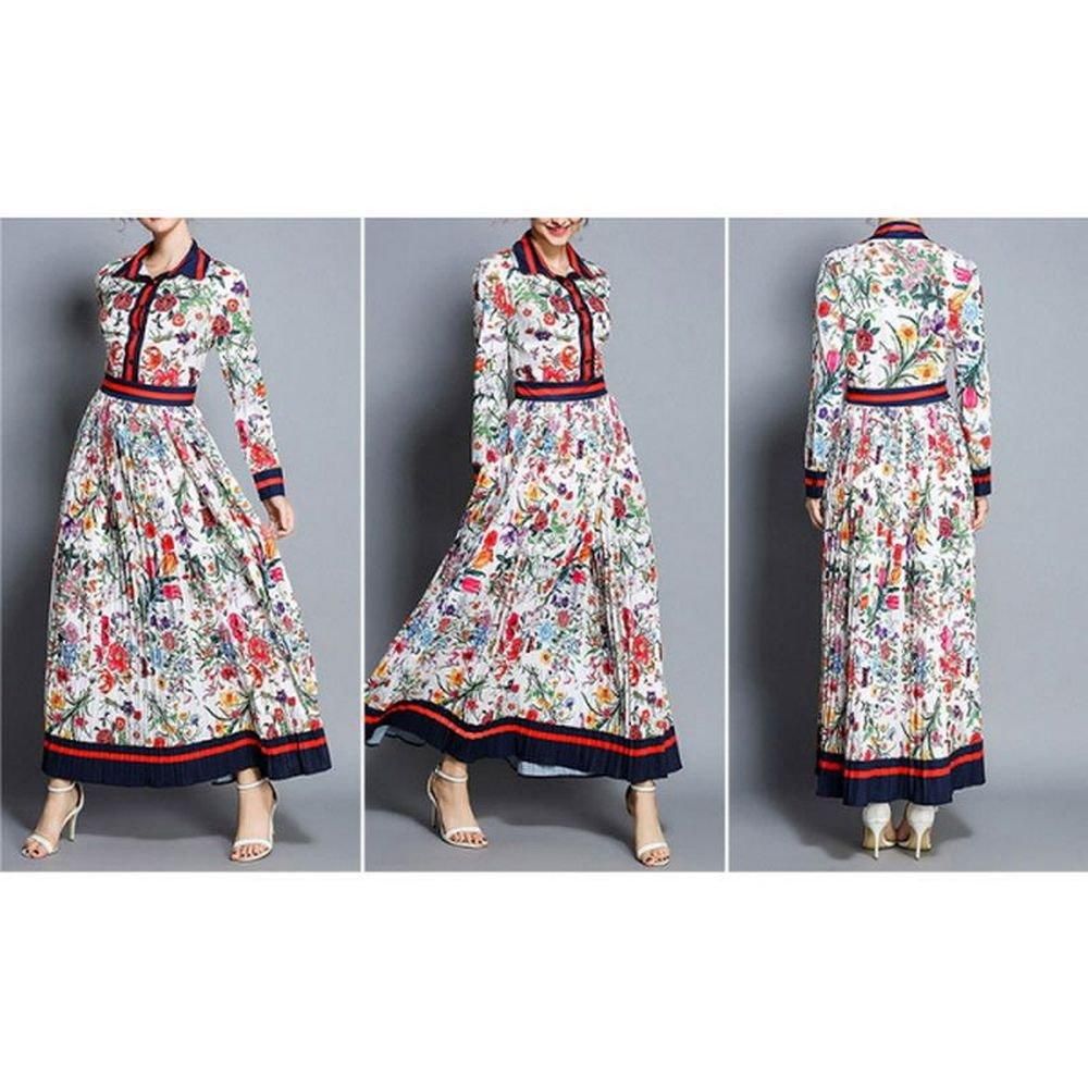 ワンピース 長袖 ロング Aライン フレア 花柄 フラワー レトロ ワンピース 長袖 ロング Aライン フレア 花柄 フラワー レトロ