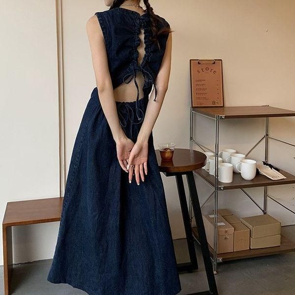 ワンピース バックコンシャス バックリボン ロングスカート
