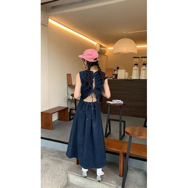 ワンピース バックコンシャス バックリボン ロングスカート デニム