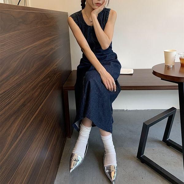 ワンピース バックコンシャス バックリボン ロングスカート デニム