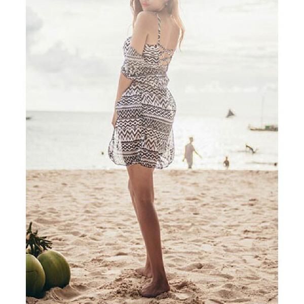 水着 ビキニ ガウン 3点セット ジオメトリック柄 シースルー 総