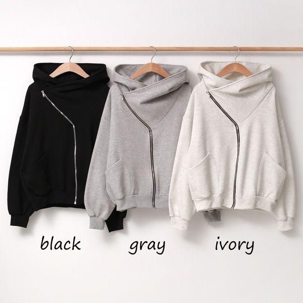 セットアップ 裏起毛 ジップアップ フード パーカー 変形ジップ