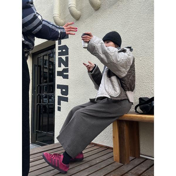 パンツ 8分丈 ワイドレッグパンツ タック センタープレス 冬