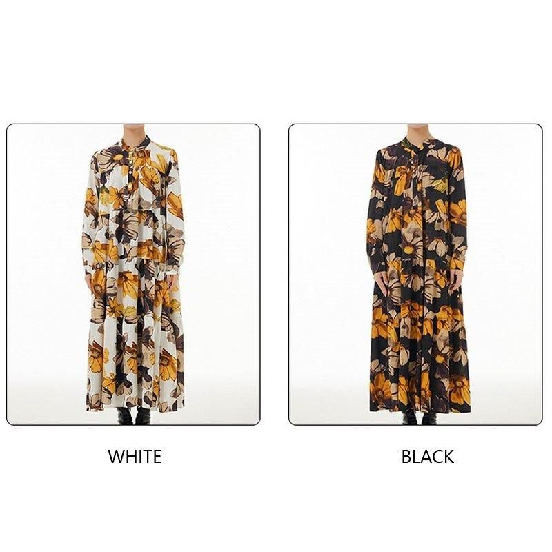 ワンピース ティアード ロング イエロー コスモス柄 秋桜 レトロ ワンピース ティアード ロング イエロー コスモス柄 秋桜 レトロ