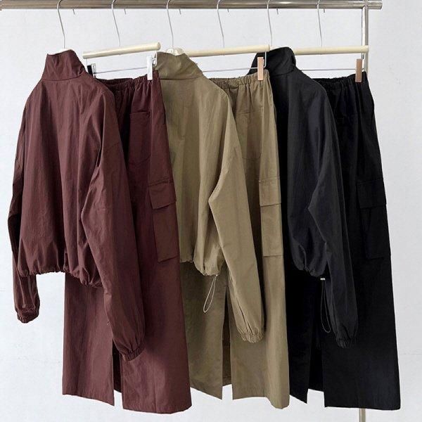 セットアップ ジャケット ドローストリング スタンドカラー 長袖