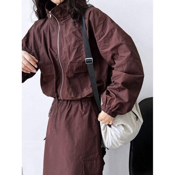 LCD-2401-064 セットアップ ジャケット ドローストリング スタン セットアップ ジャケット ドローストリング スタンドカラー 長袖