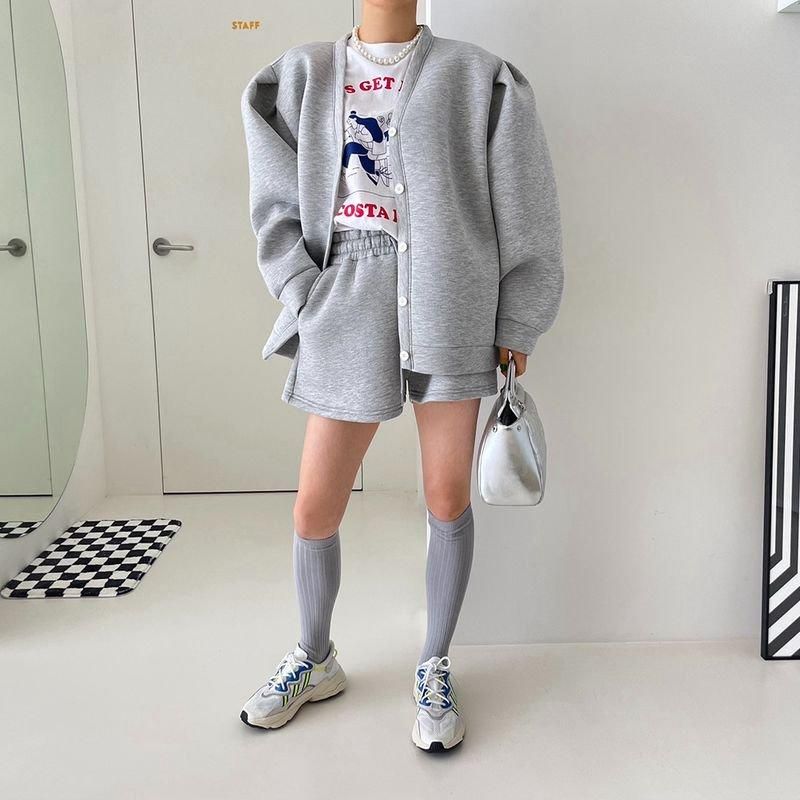 セットアップ カーディガン ショートパンツ パフスリーブ