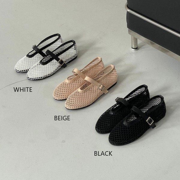 メッシュバレエフラットバックルストラップシューズ★Black 楽天市場】ストラップ メッシュ パンプスの通販