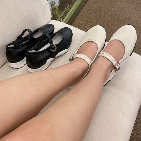 バレエシューズ フラットシューズ ストラップ バックル レザー