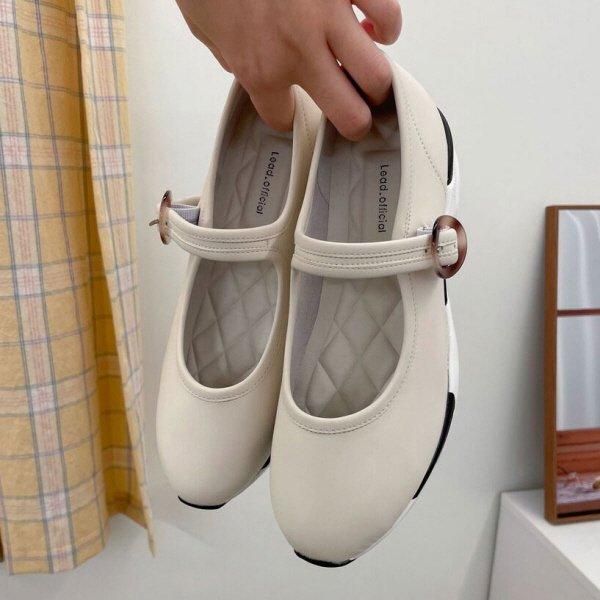 バレエシューズ フラットシューズ ストラップ バックル レザー