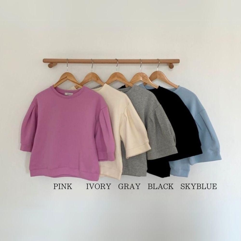 半袖 スウェット ショート丈 ラウンドネック バルーンスリーブ