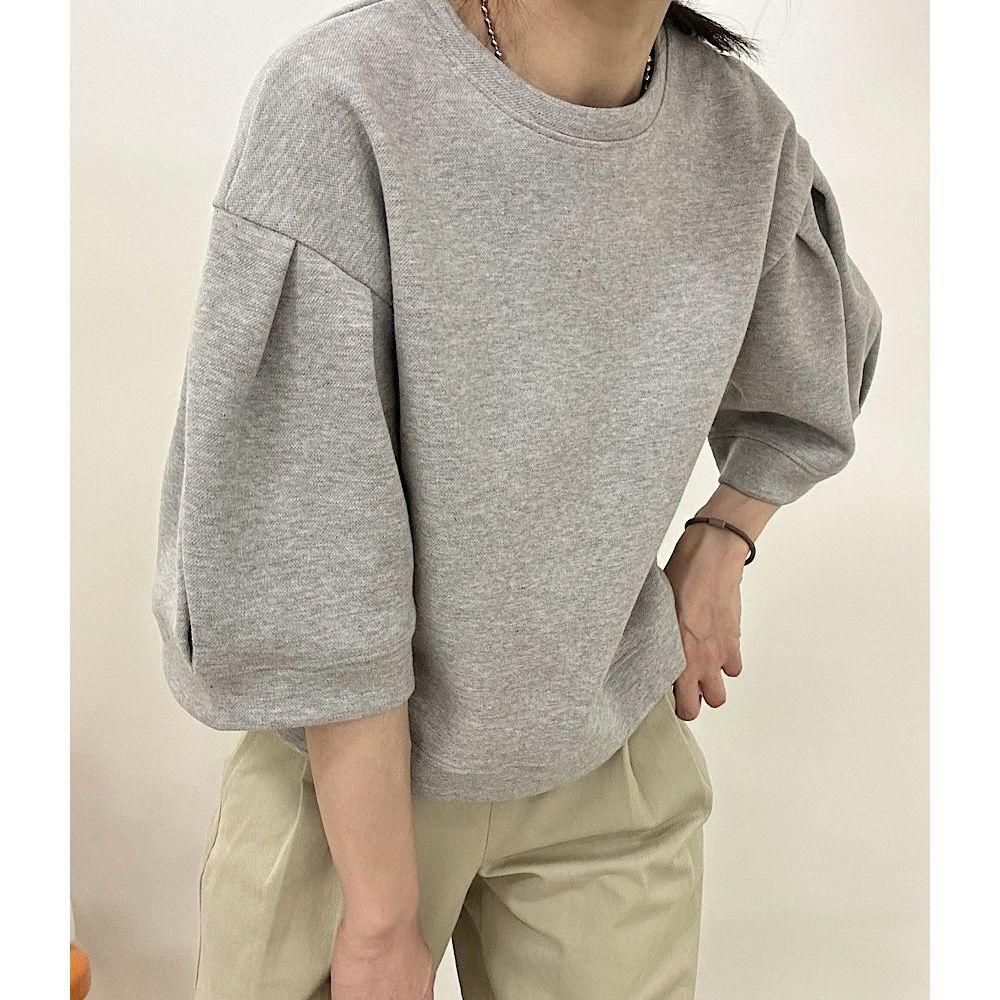 半袖 スウェット ショート丈 ラウンドネック バルーンスリーブ