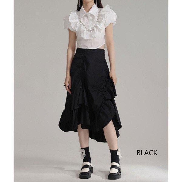 スカート フリル アシンメトリー ロング ハイウエスト イレギュラー