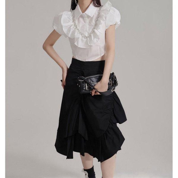 スカート フリル アシンメトリー ロング ハイウエスト イレギュラー