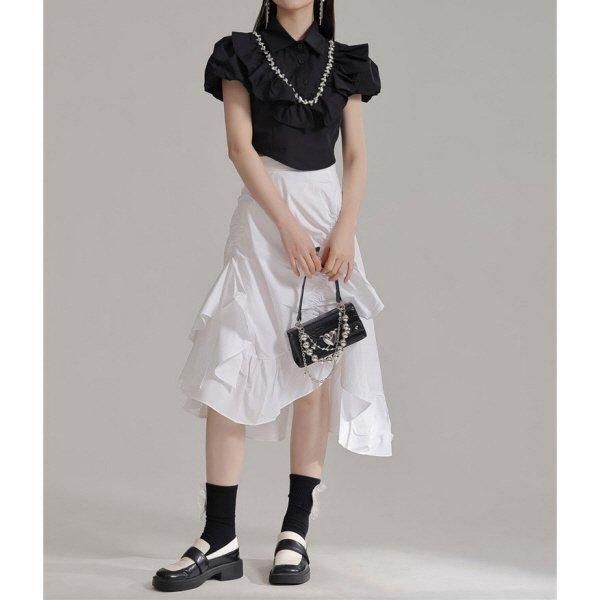 スカート フリル アシンメトリー ロング ハイウエスト イレギュラー