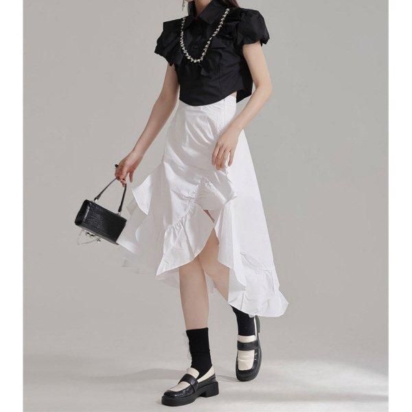 スカート フリル アシンメトリー ロング ハイウエスト イレギュラー
