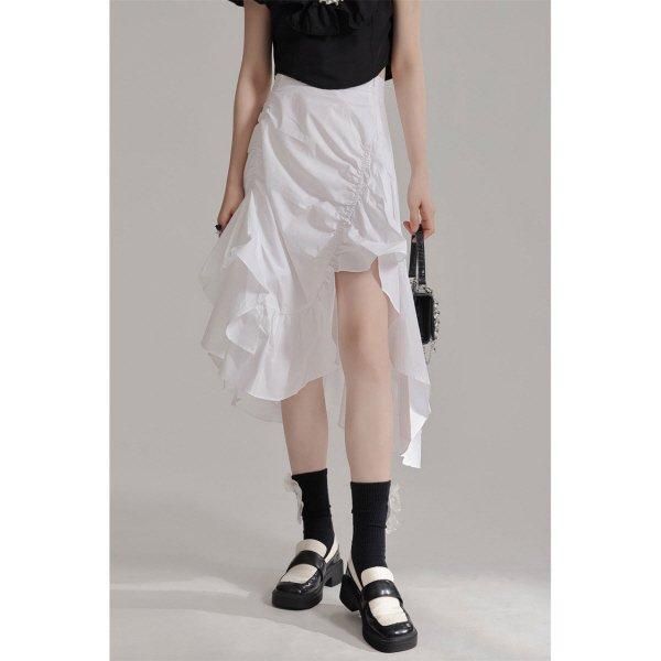 スカート フリル アシンメトリー ロング ハイウエスト イレギュラー