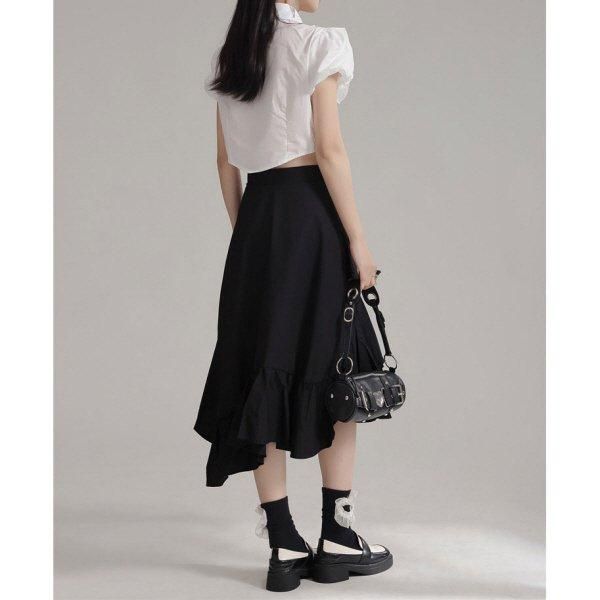 スカート フリル アシンメトリー ロング ハイウエスト イレギュラー