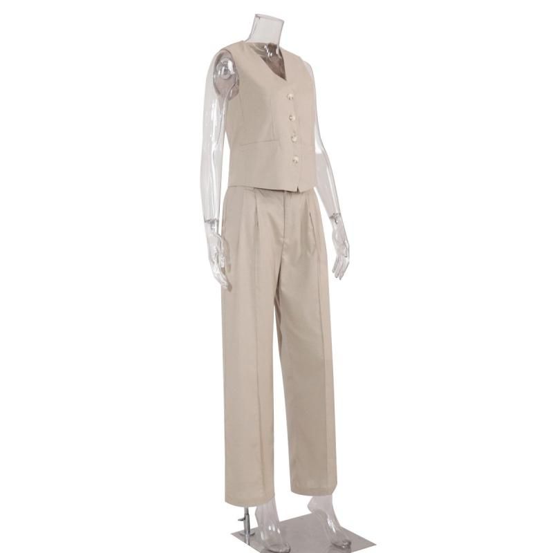 セットアップ リネン ベスト パンツ 2点セット スーツ タック