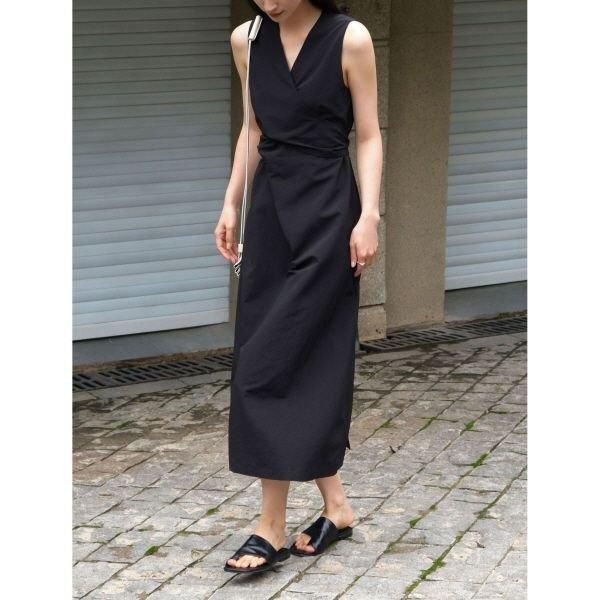 ワンピース ノースリーブ カシュクール リボン ロング Vネック A ワンピース ノースリーブ カシュクール リボン ロング Vネック A