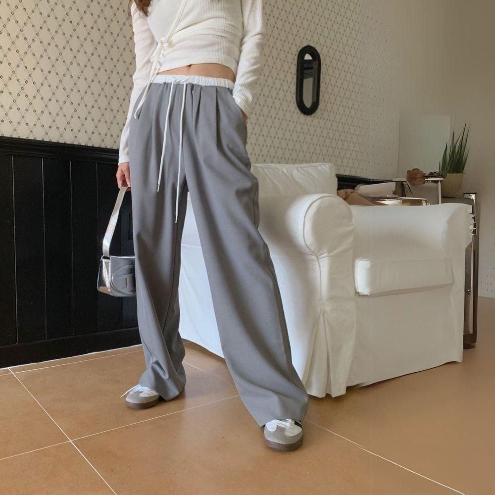 パンツ ウエストライン 切替 ワイドパンツ スラックス ブリッジ