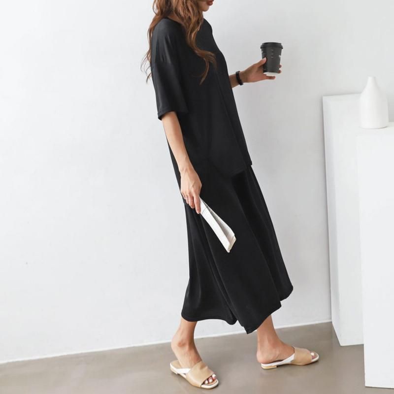 セットアップ 半袖 リラクシー ガウチョパンツ Tシャツ ハイ