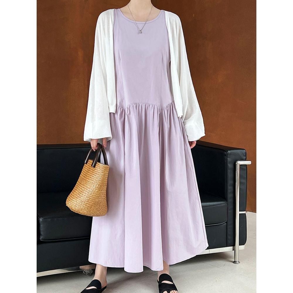 ワンピース アメスリ ノースリーブ フレア ロングワンピース