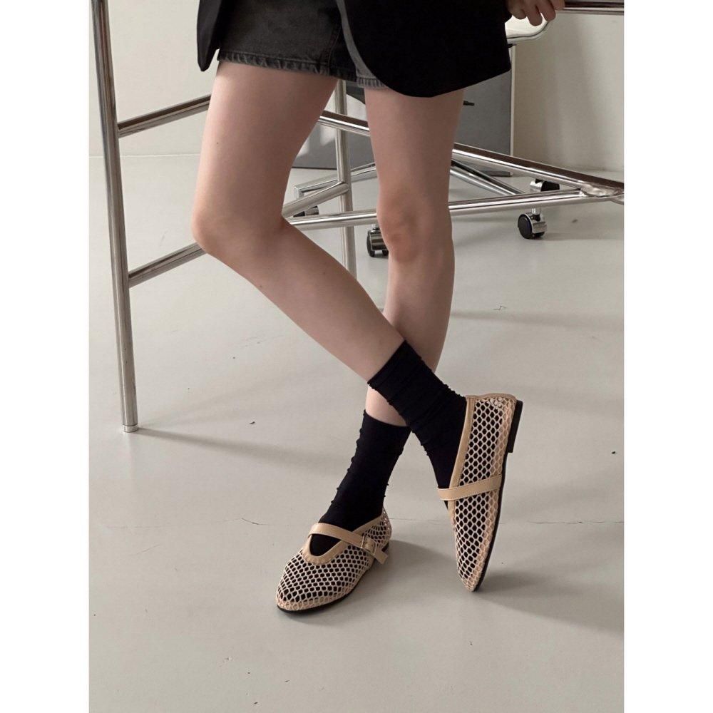 バレエシューズ メッシュ ベルト フラットシューズ カジュアル