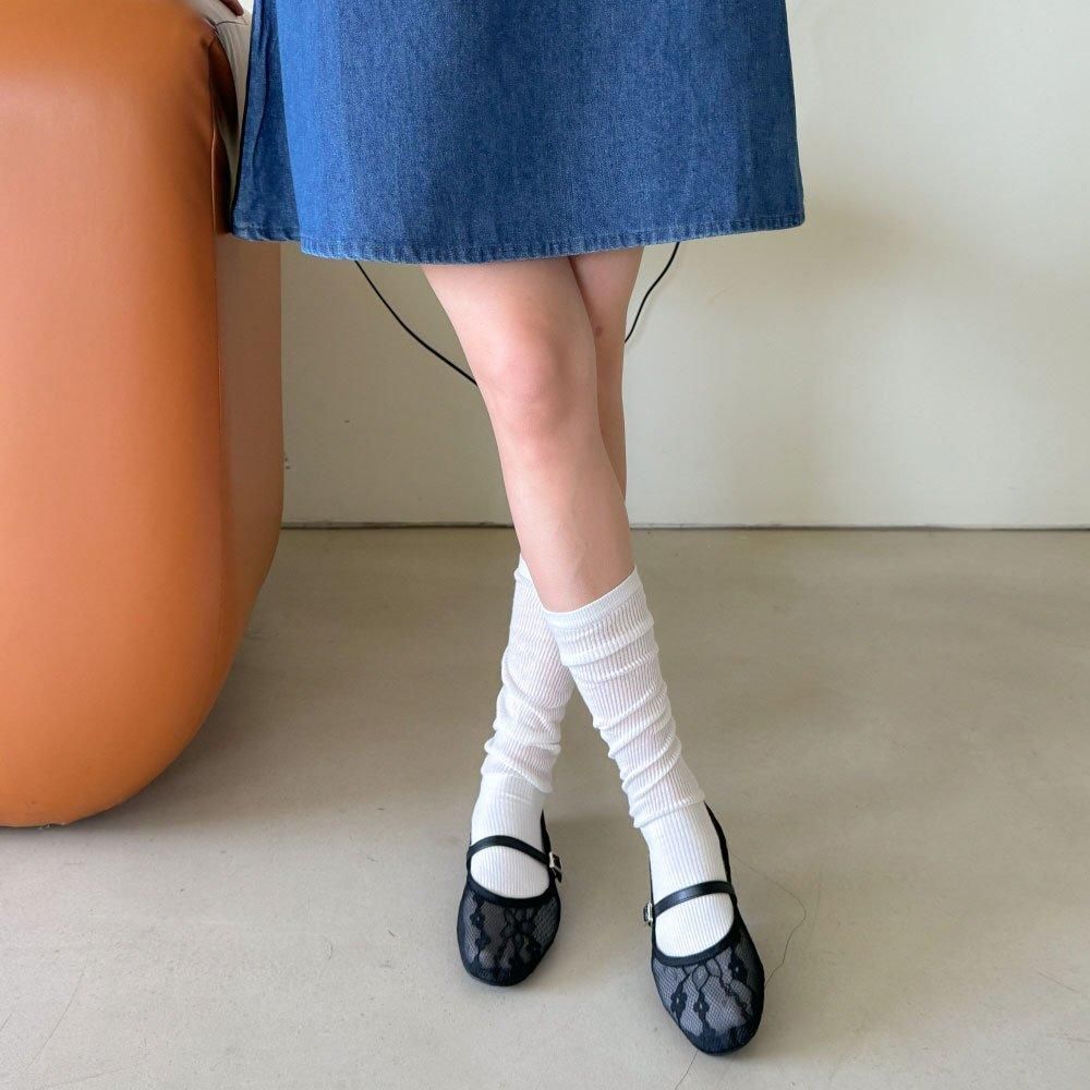 バレエシューズ レース 花柄 シースルー ベルト ローヒール