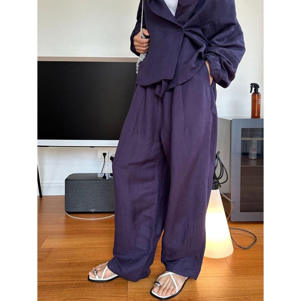 LCB-2408-001 パンツ ワイド リネン ハイウエスト ストレート シ パンツ ワイド リネン ハイウエスト ストレート シンプル 通気性