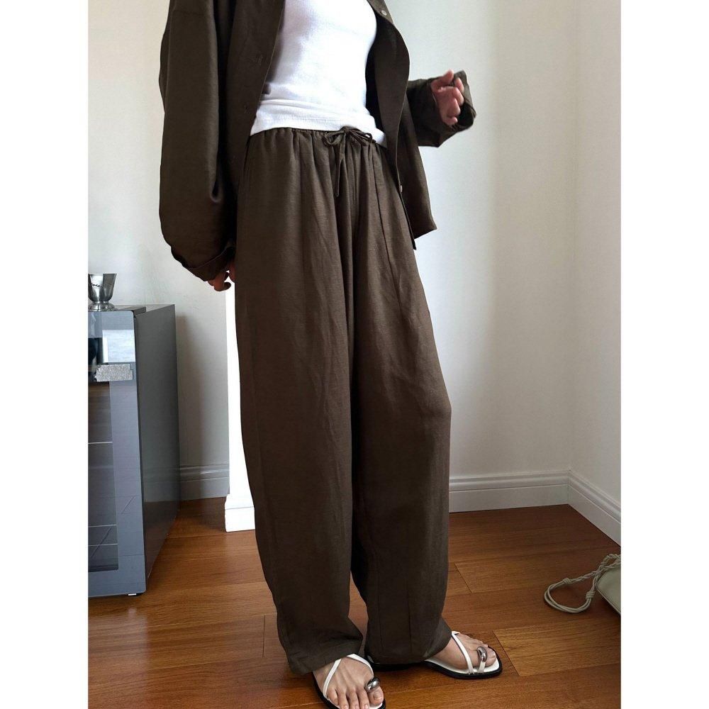 LCB-2408-001 パンツ ワイド リネン ハイウエスト ストレート シ パンツ ワイド リネン ハイウエスト ストレート シンプル 通気性