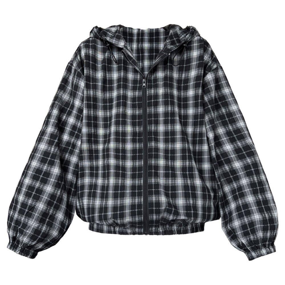チェックジャケット | フード付きジップアップ - orubia