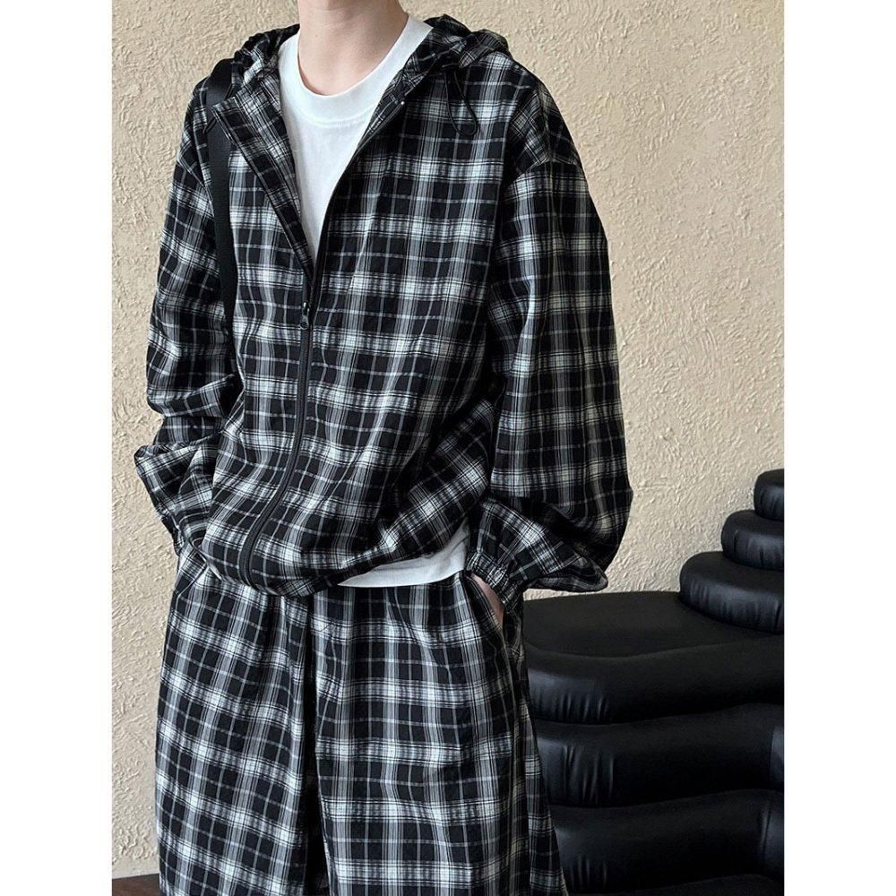 always チェック柄 フード付き ナイロンジャケット M チェックジャケット | フード付きジップアップ - orubia