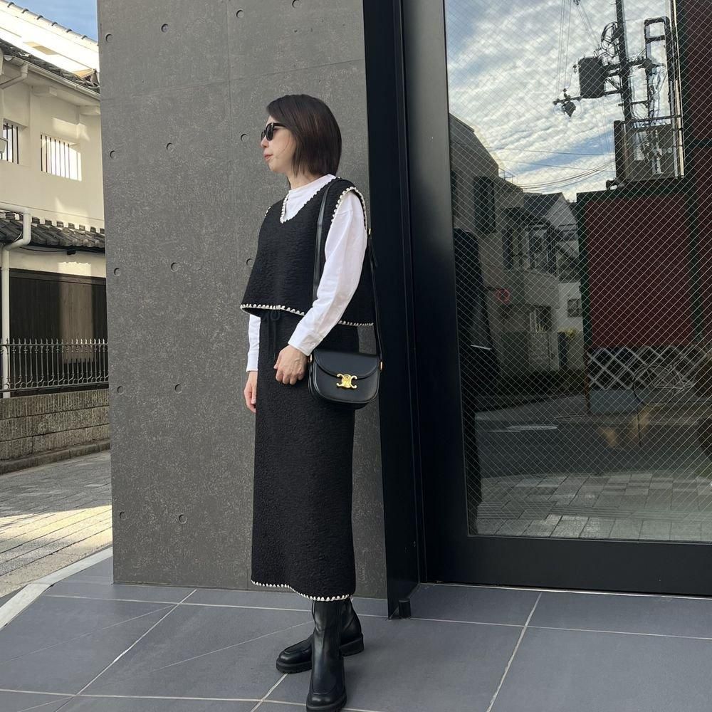 ロングスカートセットアップ | ボア Vネック - orubia ロングスカートセットアップ | ボア Vネック - orubia