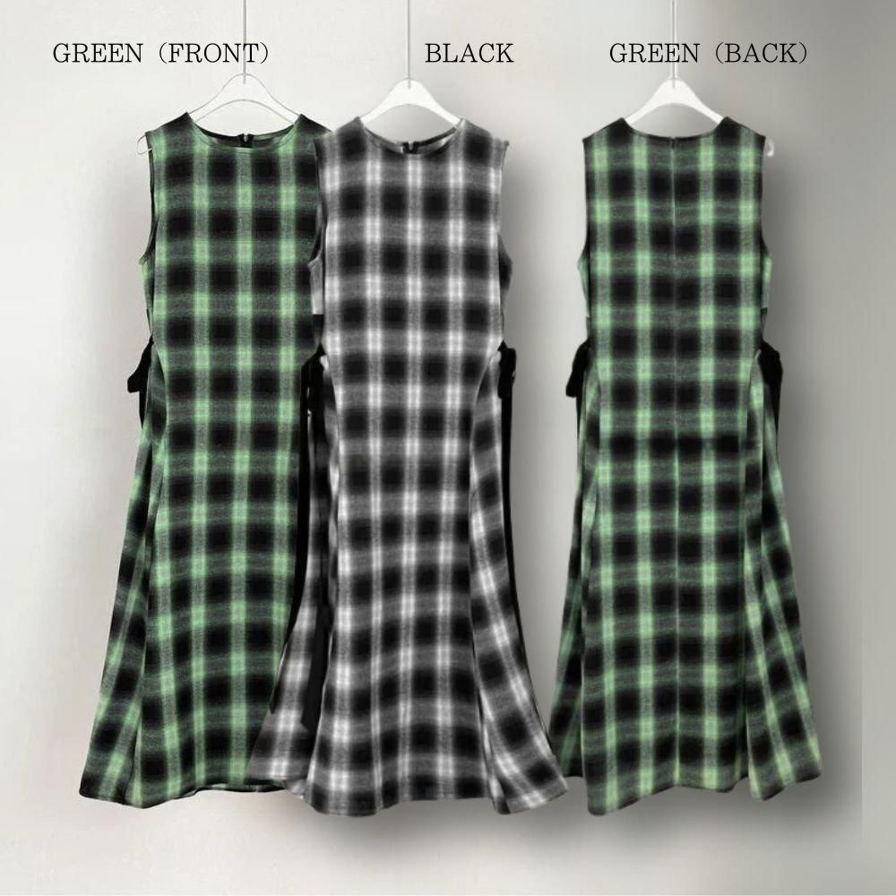 チェック柄ノースリーブワンピース 千鳥格子 ニットワンピース ノースリーブ ワンピース. ドレス