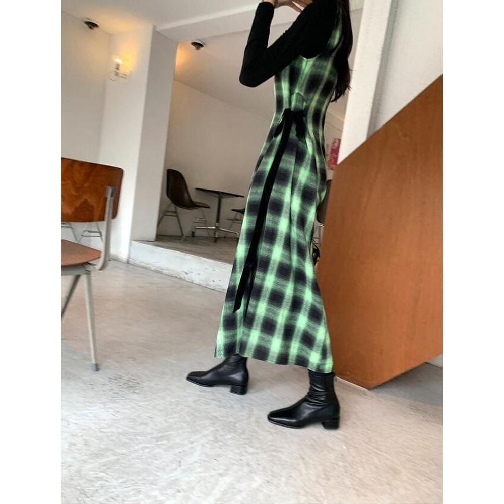 ネイビー チェック柄 ノースリーブ ワンピース ネイビー チェック柄 ノースリーブ ワンピース