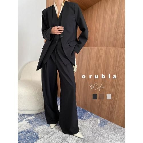 セットアップジャケット | ノーカラー Vネック - orubia