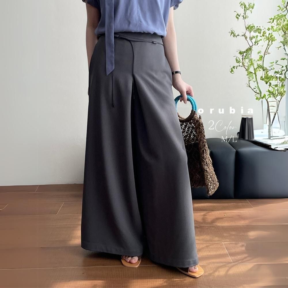パンツ ロング ワイド スカーチョ ハイウエスト ストラップ ウエスト