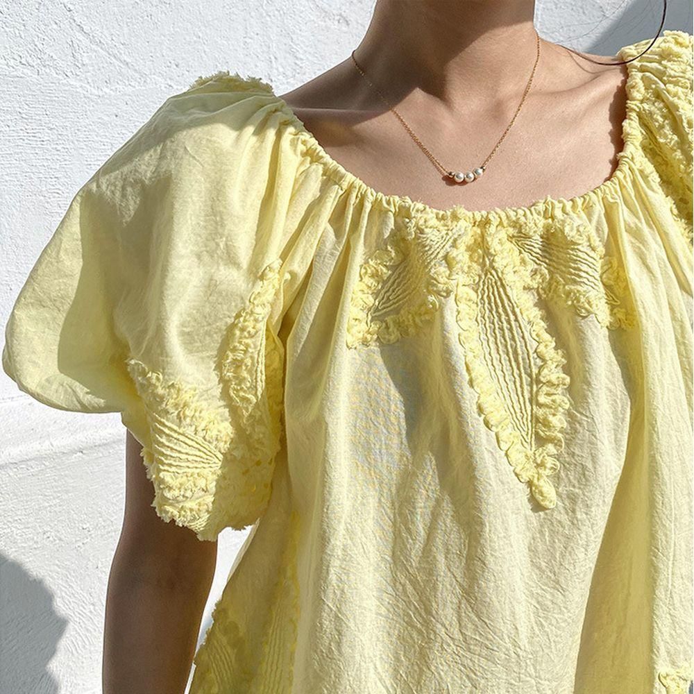 シャツ ブラウス 花柄 レース フリル オフショルダー 半袖