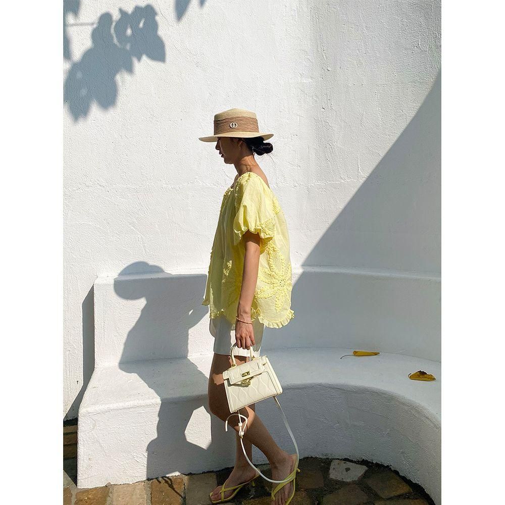 シャツ ブラウス 花柄 レース フリル オフショルダー 半袖