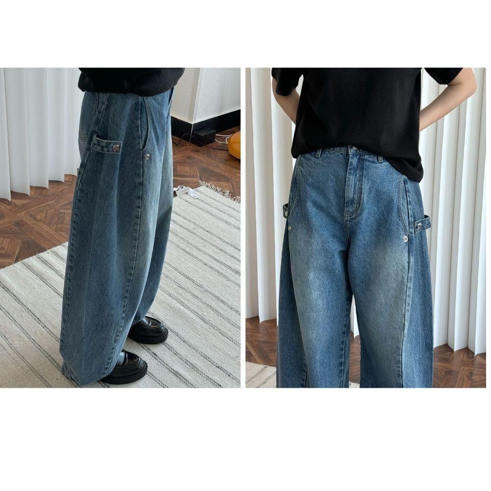 LCB-2504-009 デニムパンツ ジーンズ カーブ サイドボタン 変形 デニムパンツ ジーンズ カーブ サイドボタン 変形ライン サイド