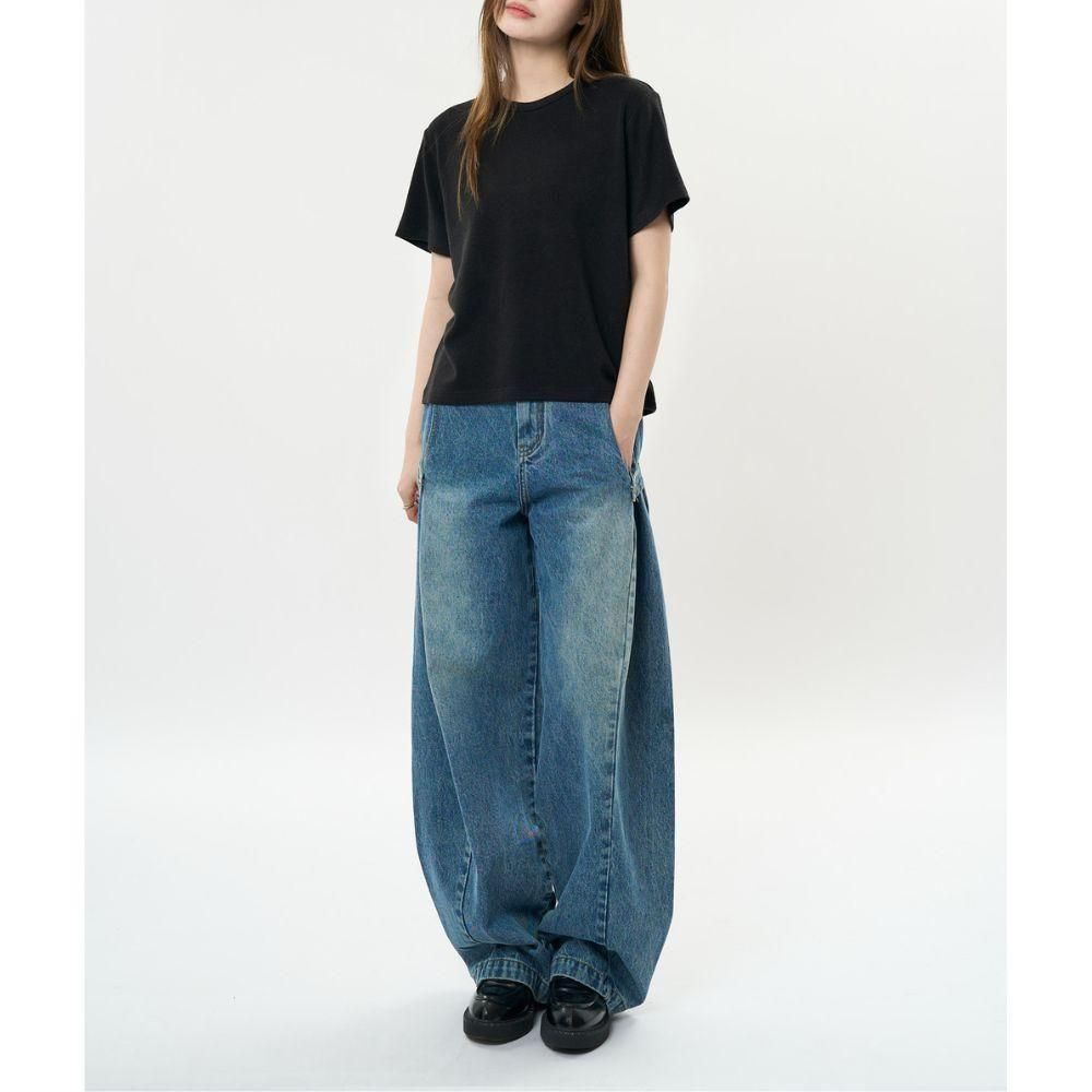 LCB-2504-009 デニムパンツ ジーンズ カーブ サイドボタン 変形 デニムパンツ ジーンズ カーブ サイドボタン 変形ライン サイド
