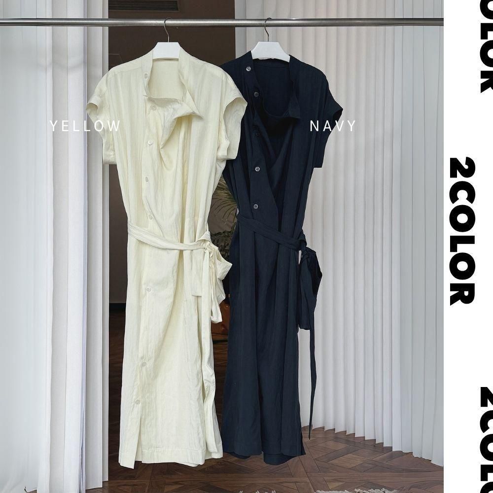 ワンピース 変形 ポケット付きウエストリボン ポケット ロング