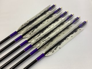 ターキー　オオトリ柄　ジュラルミン矢６本セット　紫色糸　黒シャフト 