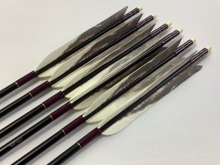 ターキー　イヌクマ柄　ジュラルミン矢６本セット　赤紫色糸　黒シャフト 